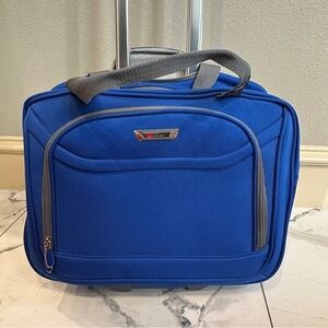Delsey Underseat Carry On Rolling Tote Blue Softside Travel Bag